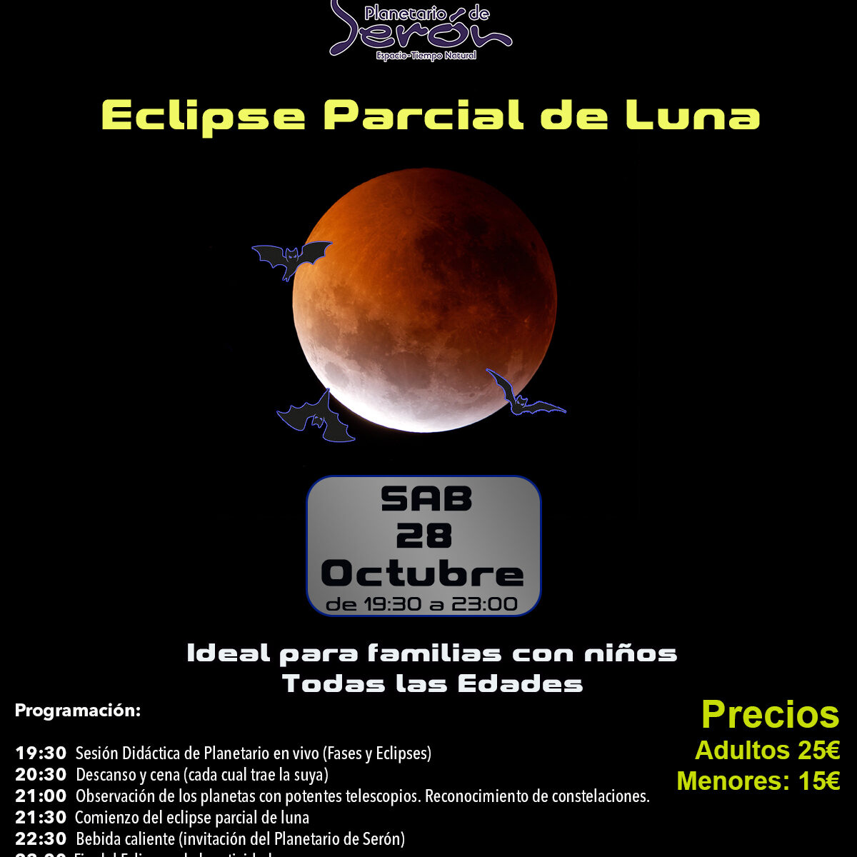 Eclipse de Luna. Observación de Planetas