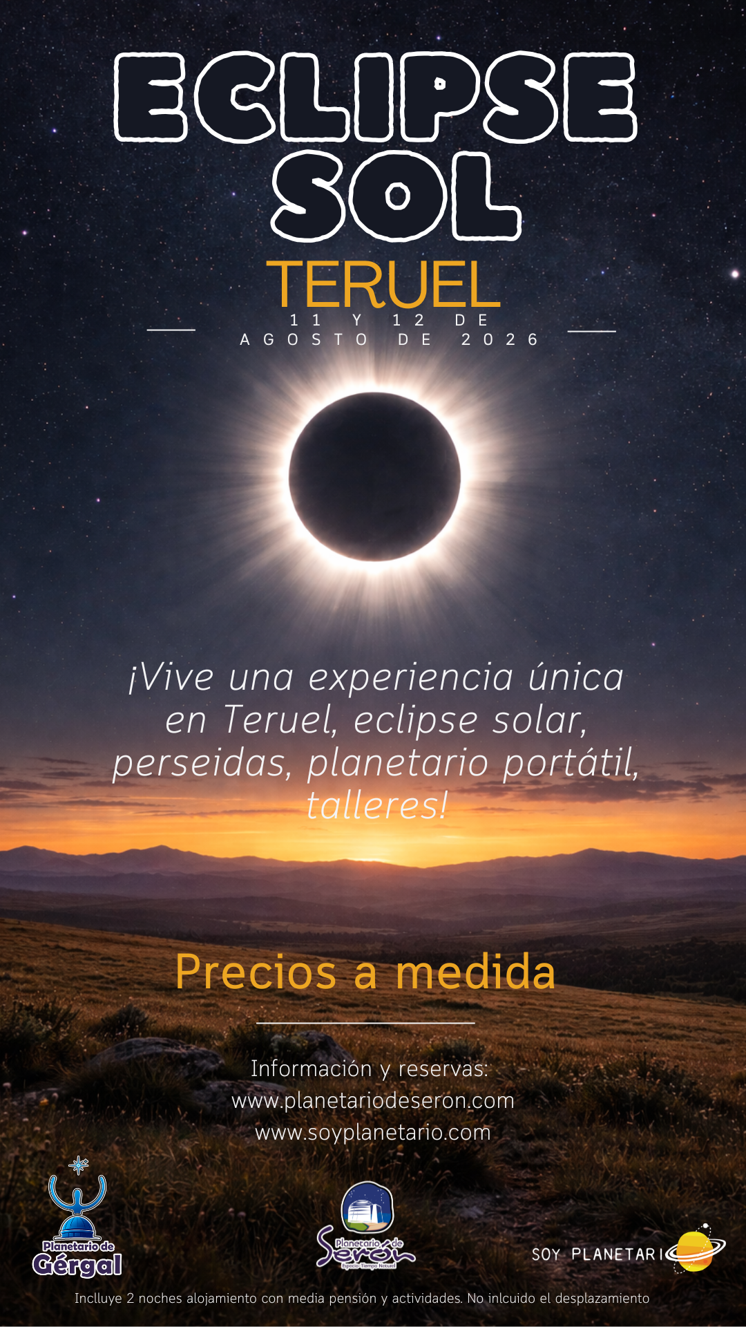 Eclipse 2026, Teruel, España Eclipse España 2026 Planetario Serón Gergal Almeria y Soy Planetario